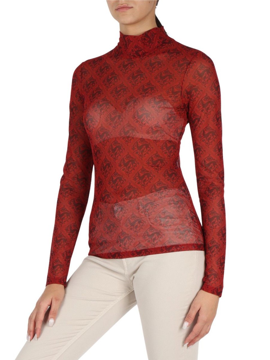 Donna TRUSSARDI | Top In Tulle Con Stampa Logo Rosso