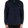 Uomo EA7 | Felpa In Cotone Garzato Con Cappuccio E Zip Blu Scuro