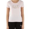 Donna EA7 | T-Shirt In Cotone E Modal Con Logo Frontale Rosa Chiaro