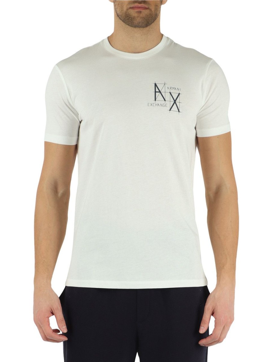 Uomo ARMANI EXCHANGE | T-Shirt Slim Fit In Cotone Con Stampa Logo Frontale Panna