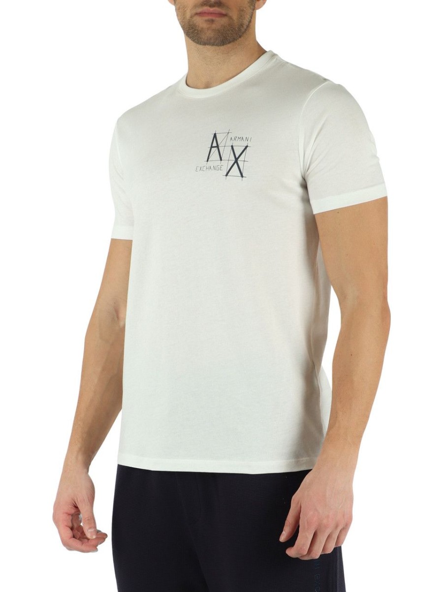 Uomo ARMANI EXCHANGE | T-Shirt Slim Fit In Cotone Con Stampa Logo Frontale Panna