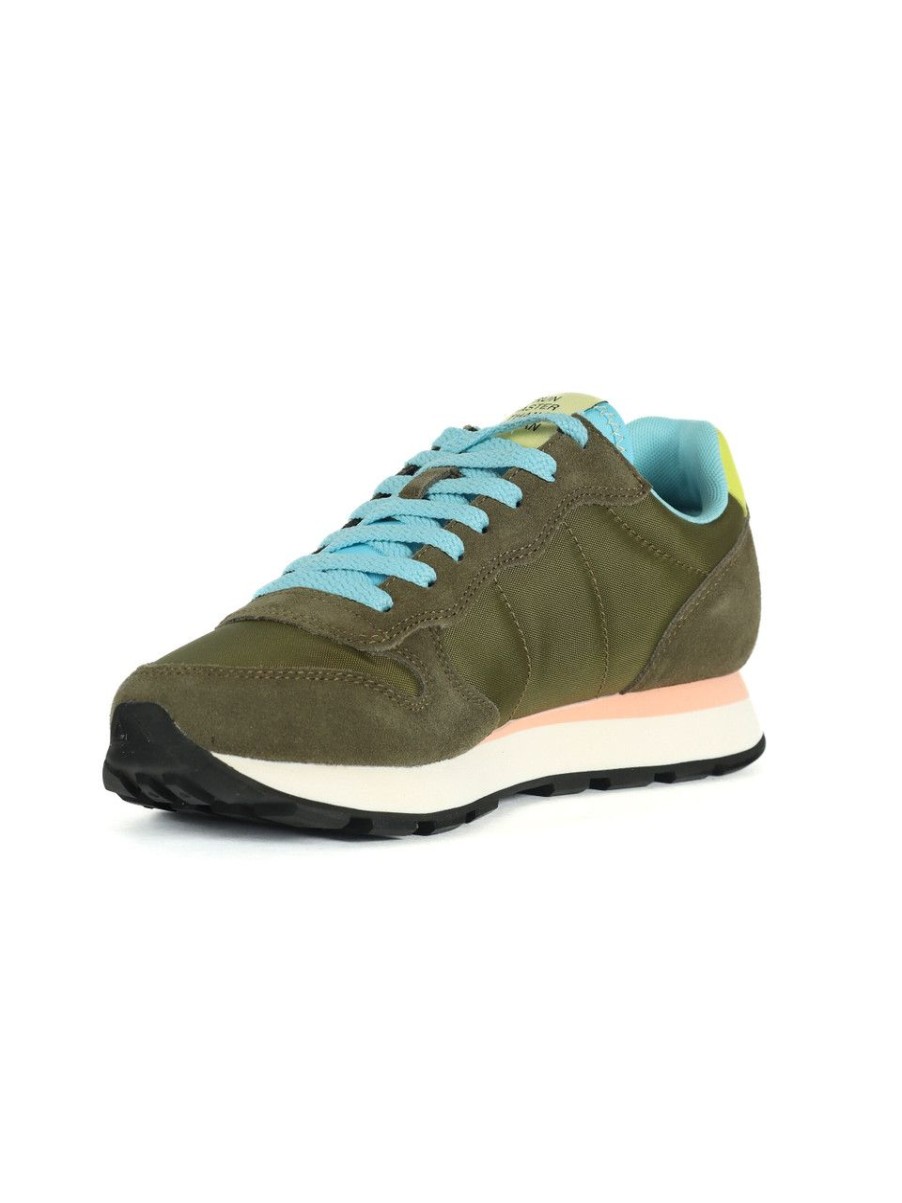 Uomo SUN68 | Sneakers In Pelle E Tessuto Tom For Peace Verde Militare