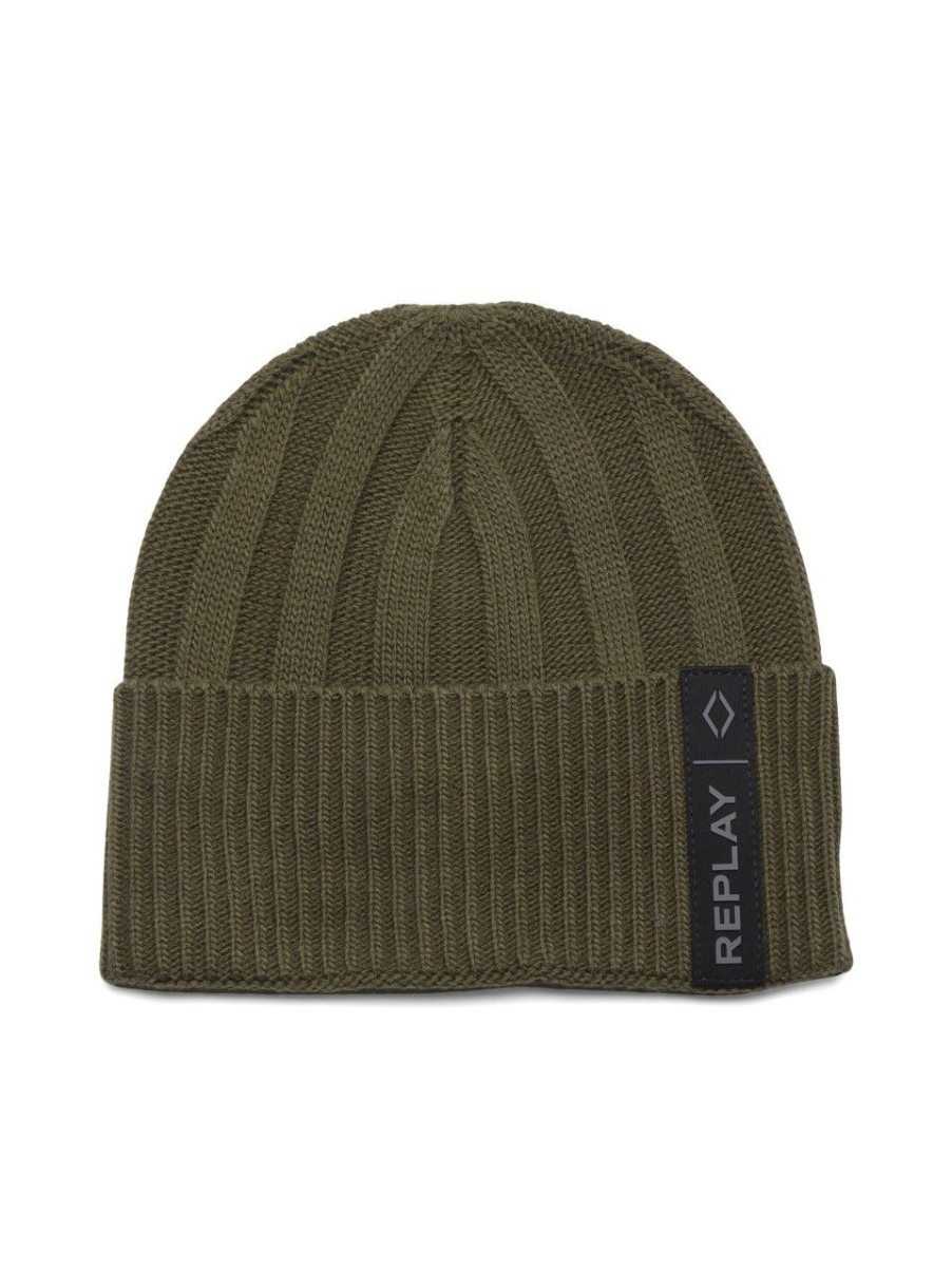 Donna REPLAY | Cappello A Coste Con Patch Logo Verde Scuro