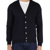 Uomo ALPHA STUDIO | Cardigan Slim Fit In Lana Merino Extrafine Blu Scuro