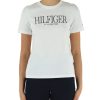 Donna TOMMY HILFIGER | T-Shirt In Cotone Con Scritta Logo Frontale Bianco