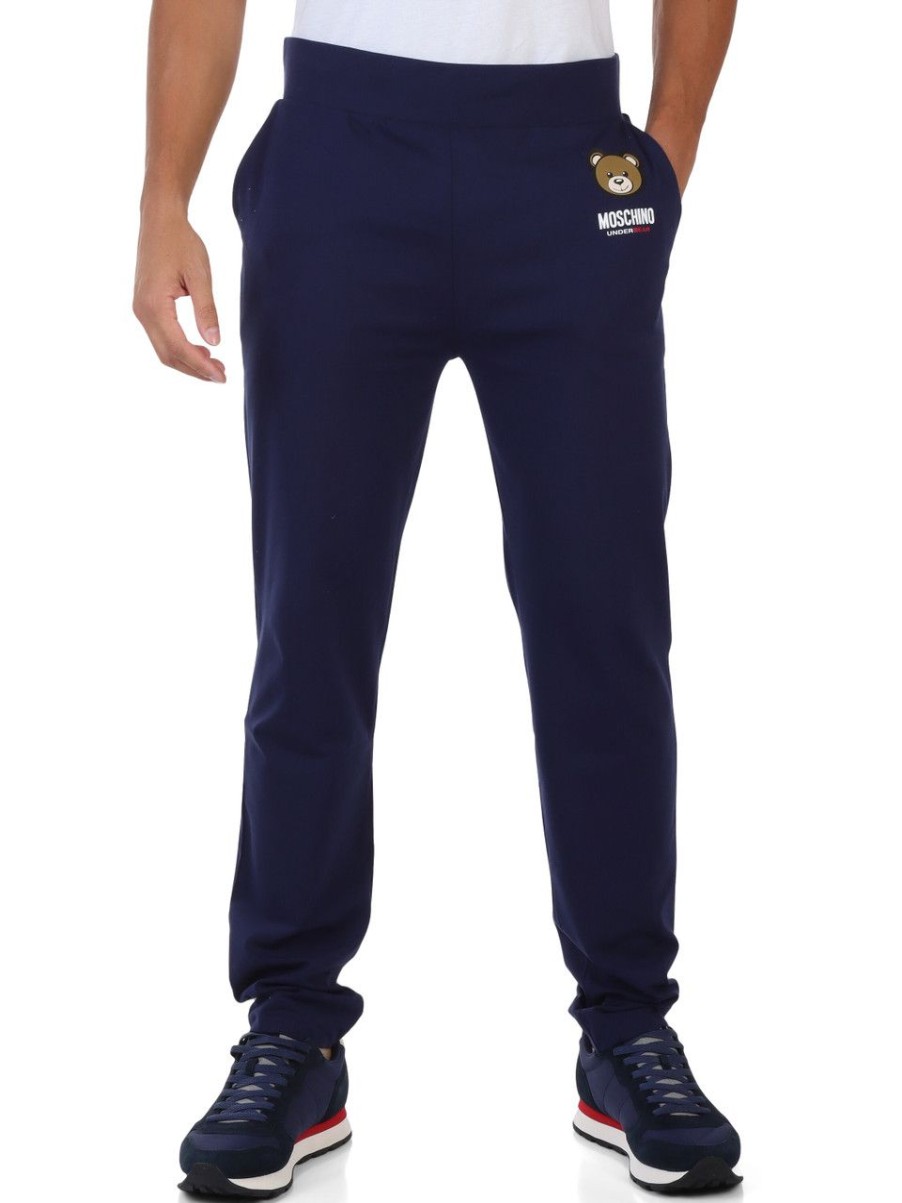 Uomo MOSCHINO UNDERWEAR | Pantalone In Cotone Con Stampa Logo A Rilievo Blu