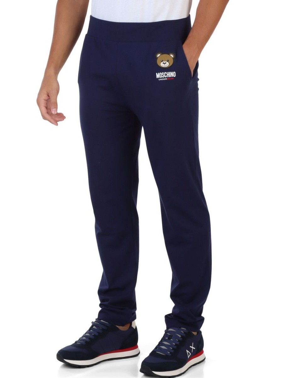 Uomo MOSCHINO UNDERWEAR | Pantalone In Cotone Con Stampa Logo A Rilievo Blu