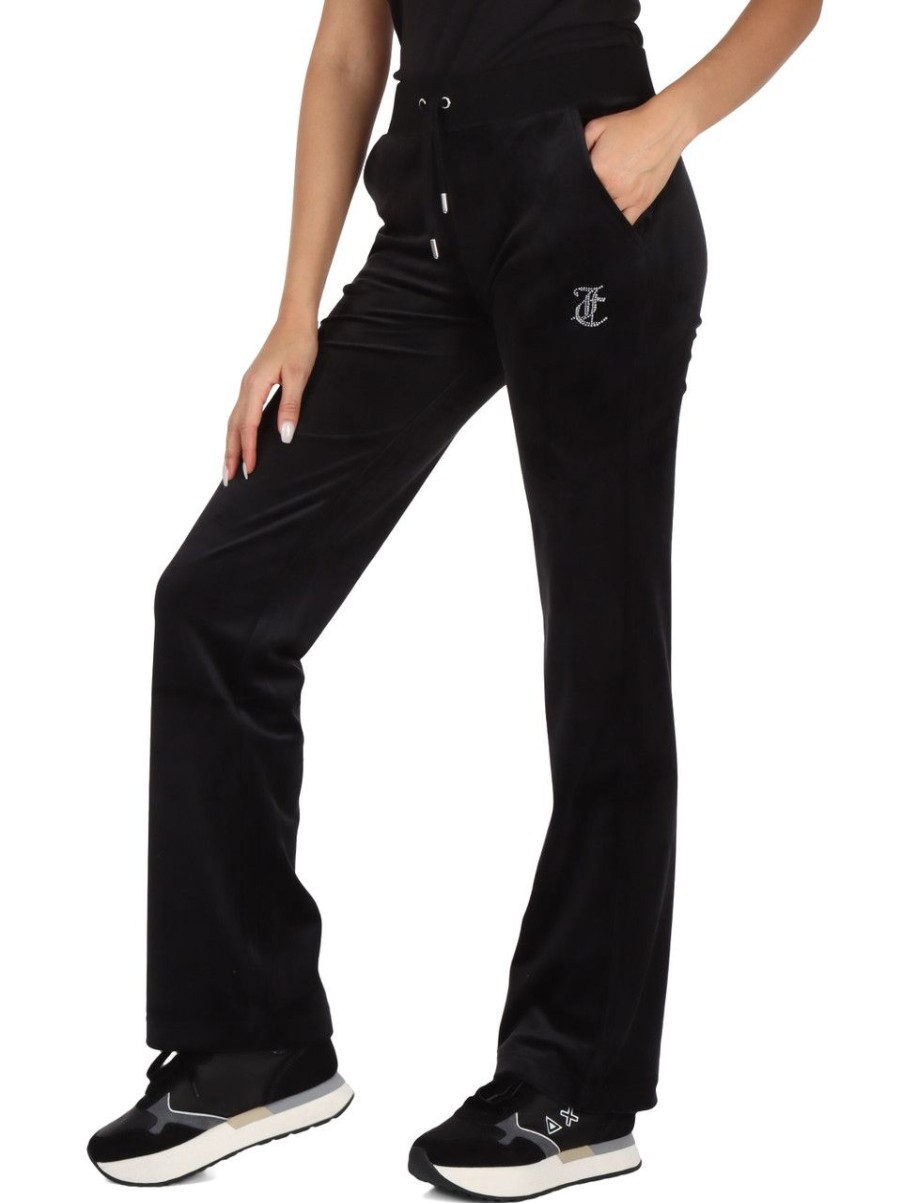 Donna JUICY COUTURE | Pantalone Sportivo In Velluto Del Ray Nero