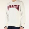 Uomo CHAMPION | Felpa In Misto Cotone Con Scritta Logo Frontale Panna