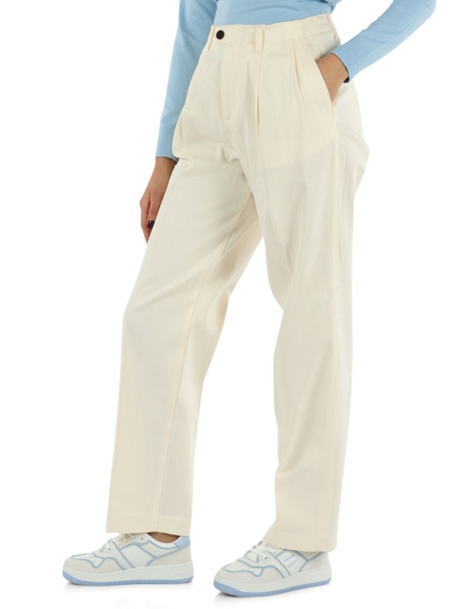 Donna TOMMY HILFIGER | Pantalone Relaxed Straight Fit In Cotone Nude