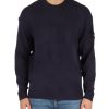 Uomo CALVIN KLEIN | Maglia Girocollo In Misto Lana Con Patch Logo Blu Scuro