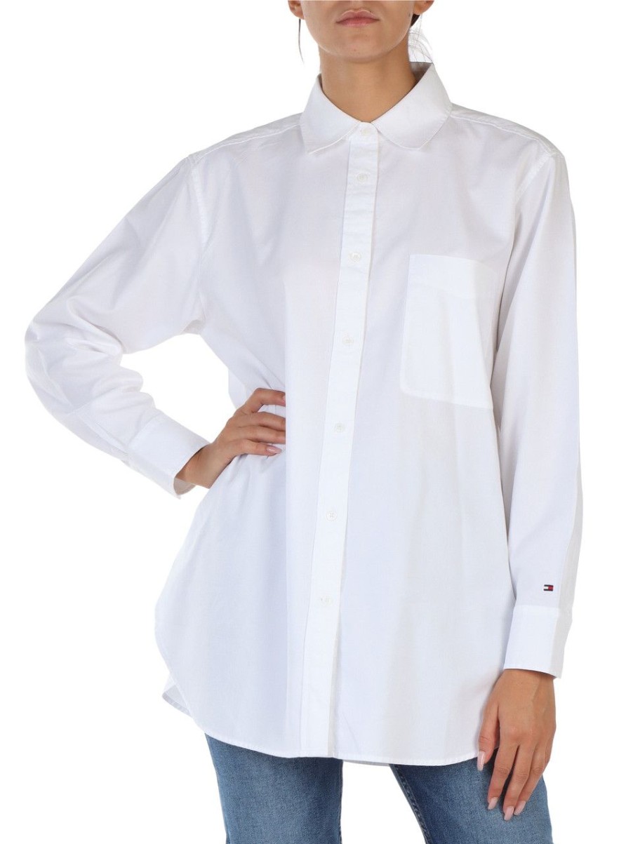 Donna TOMMY HILFIGER | Camicia Oversize In Cotone Bianco