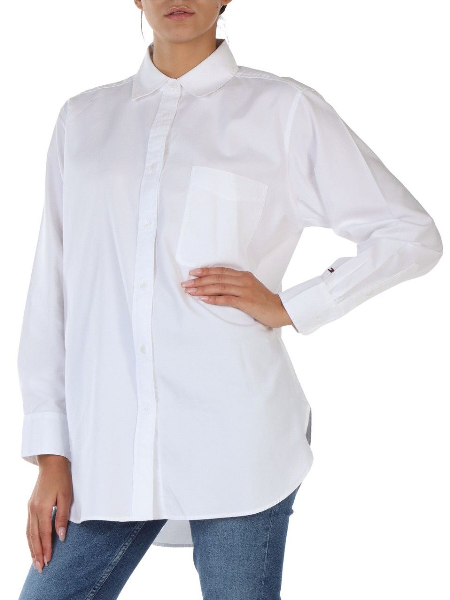 Donna TOMMY HILFIGER | Camicia Oversize In Cotone Bianco