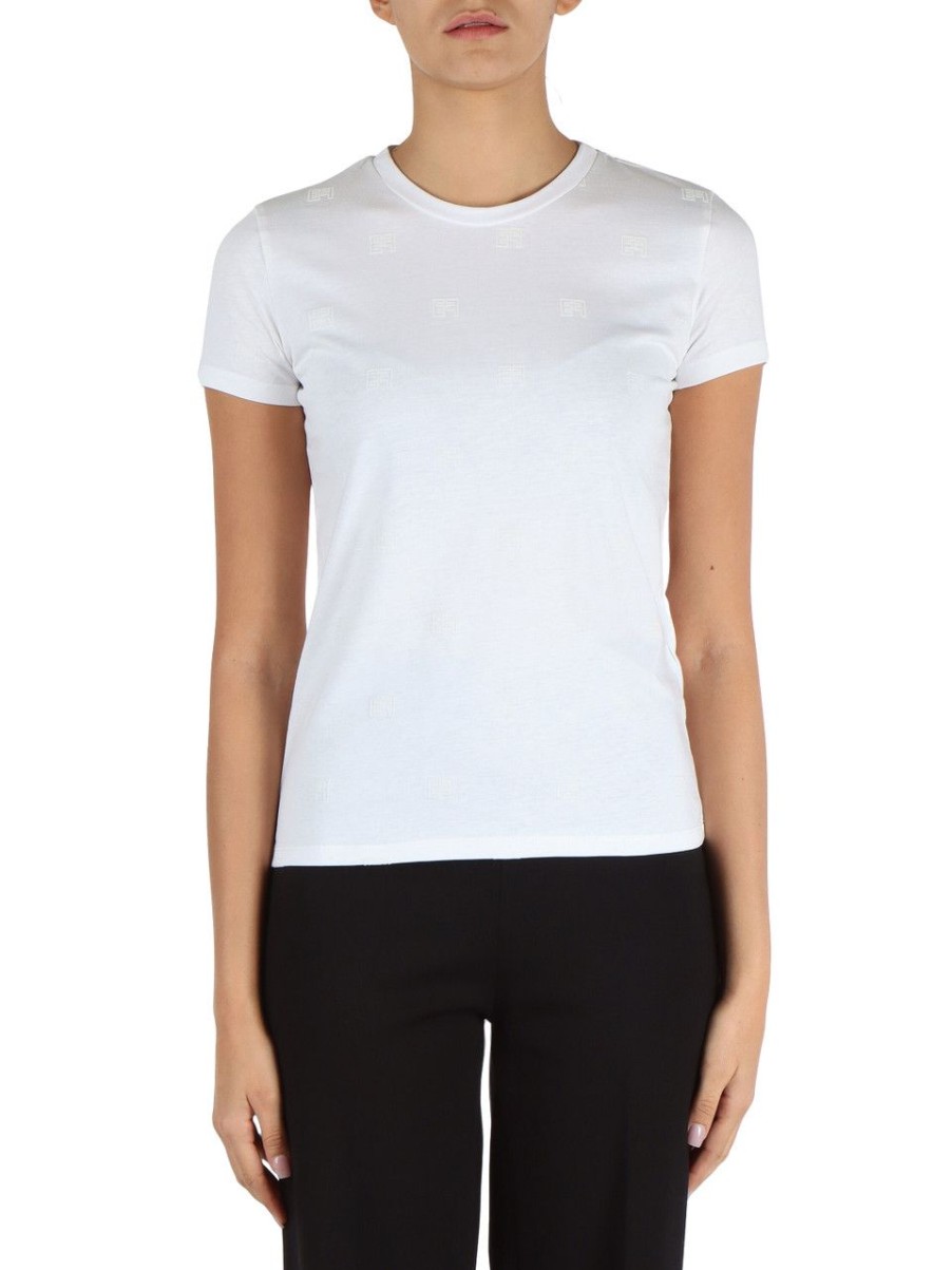 Donna ELISABETTA FRANCHI | T-Shirt In Cotone Con Stampa Logo Flock Bianco