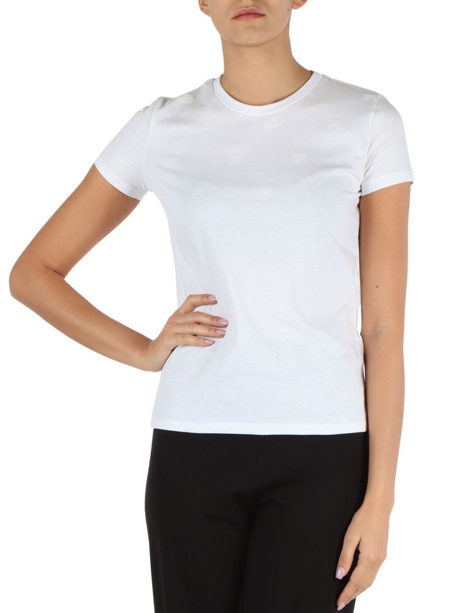 Donna ELISABETTA FRANCHI | T-Shirt In Cotone Con Stampa Logo Flock Bianco