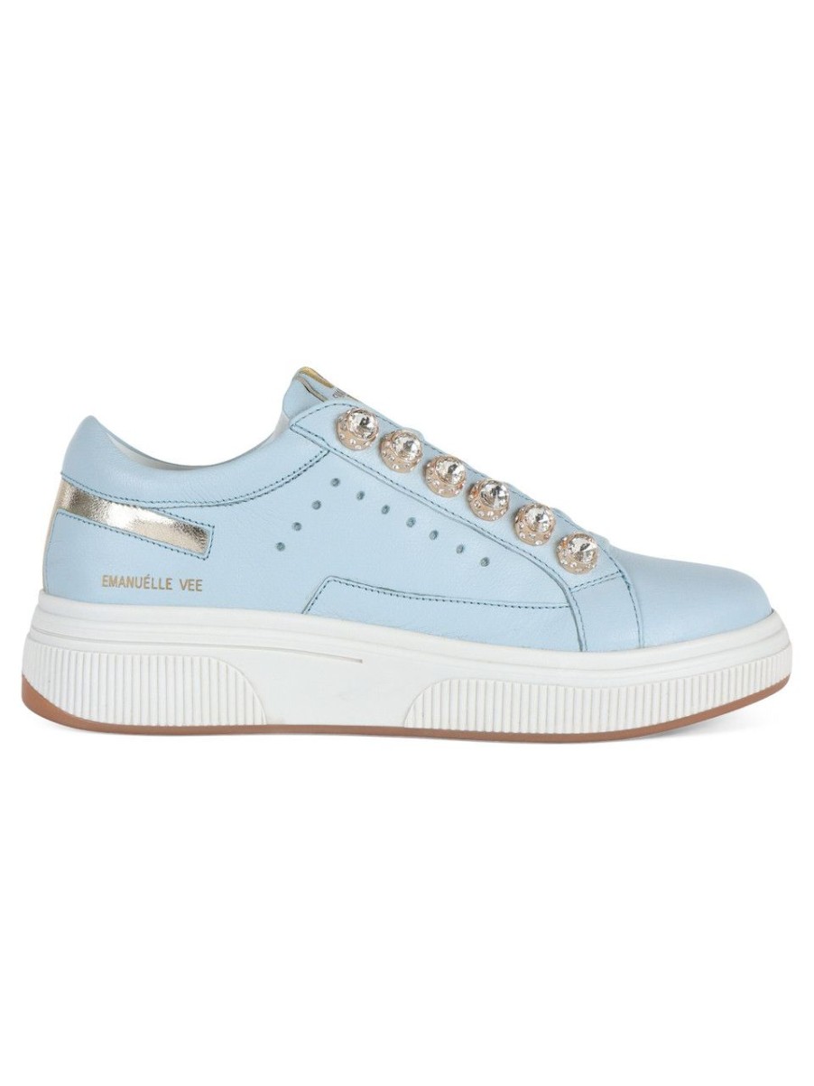 Donna EMANUELLE VEE | Sneakers In Pelle July Strass Celeste