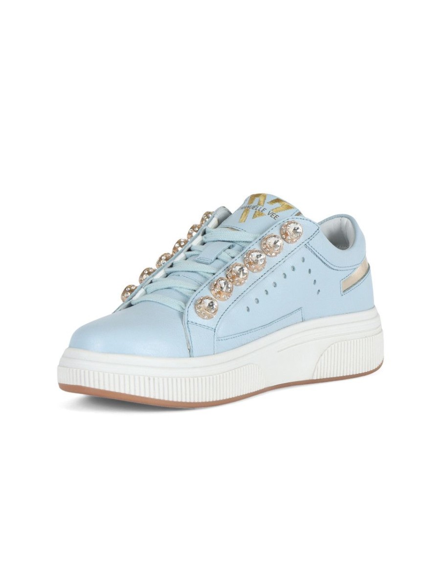 Donna EMANUELLE VEE | Sneakers In Pelle July Strass Celeste