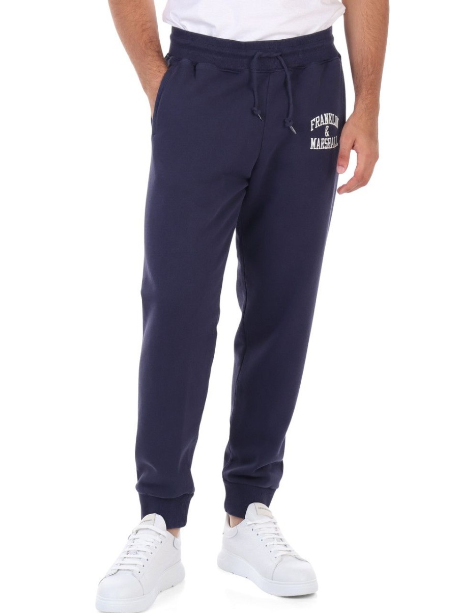 Uomo FRANKLIN & MARSHALL | Pantalone Sportivo In Cotone Felpato Con Ricamo Logo Blu Scuro