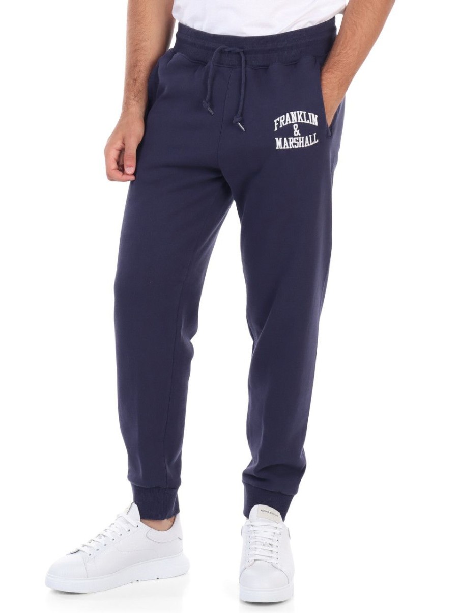 Uomo FRANKLIN & MARSHALL | Pantalone Sportivo In Cotone Felpato Con Ricamo Logo Blu Scuro