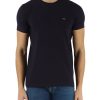 Uomo CALVIN KLEIN | T-Shirt Slim Fitin Cotone Stretch Con Patch Logo Frontale Blu Scuro