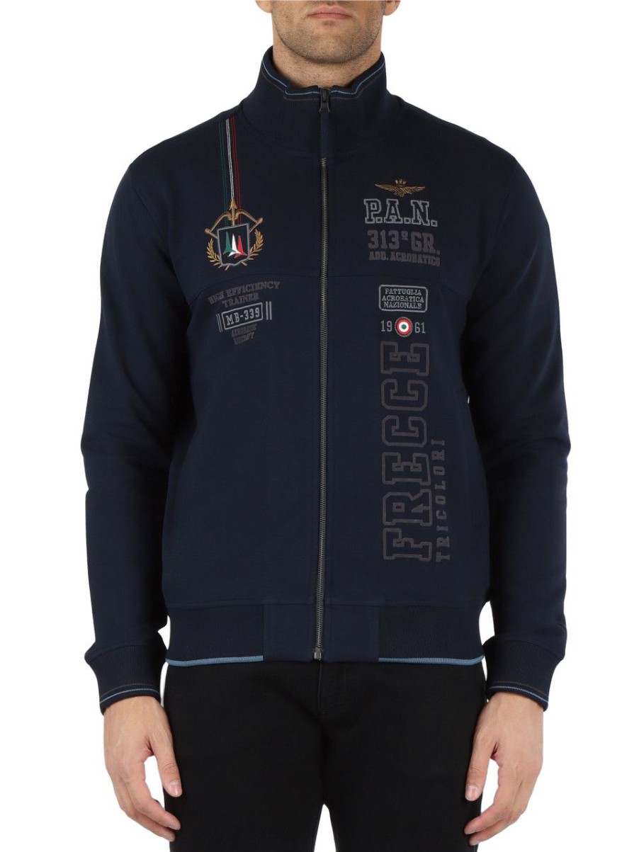 Uomo AERONAUTICA MILITARE | Felpa In Cotone Regular Fit Con Zip E Ricamo Logo Blu Scuro