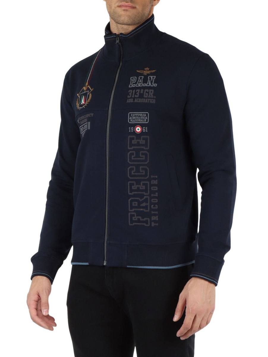 Uomo AERONAUTICA MILITARE | Felpa In Cotone Regular Fit Con Zip E Ricamo Logo Blu Scuro