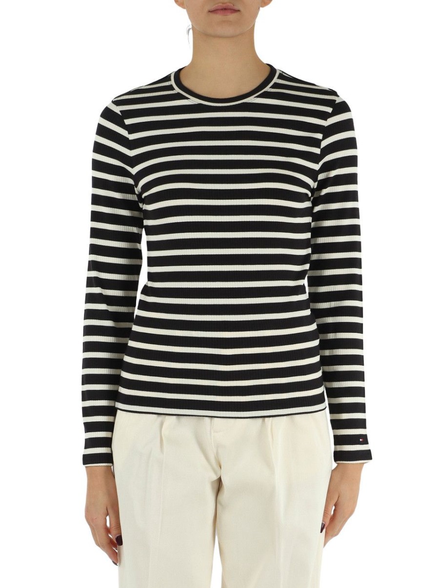 Donna TOMMY HILFIGER | T-Shirt A Costine In Viscosa Stretch A Righe