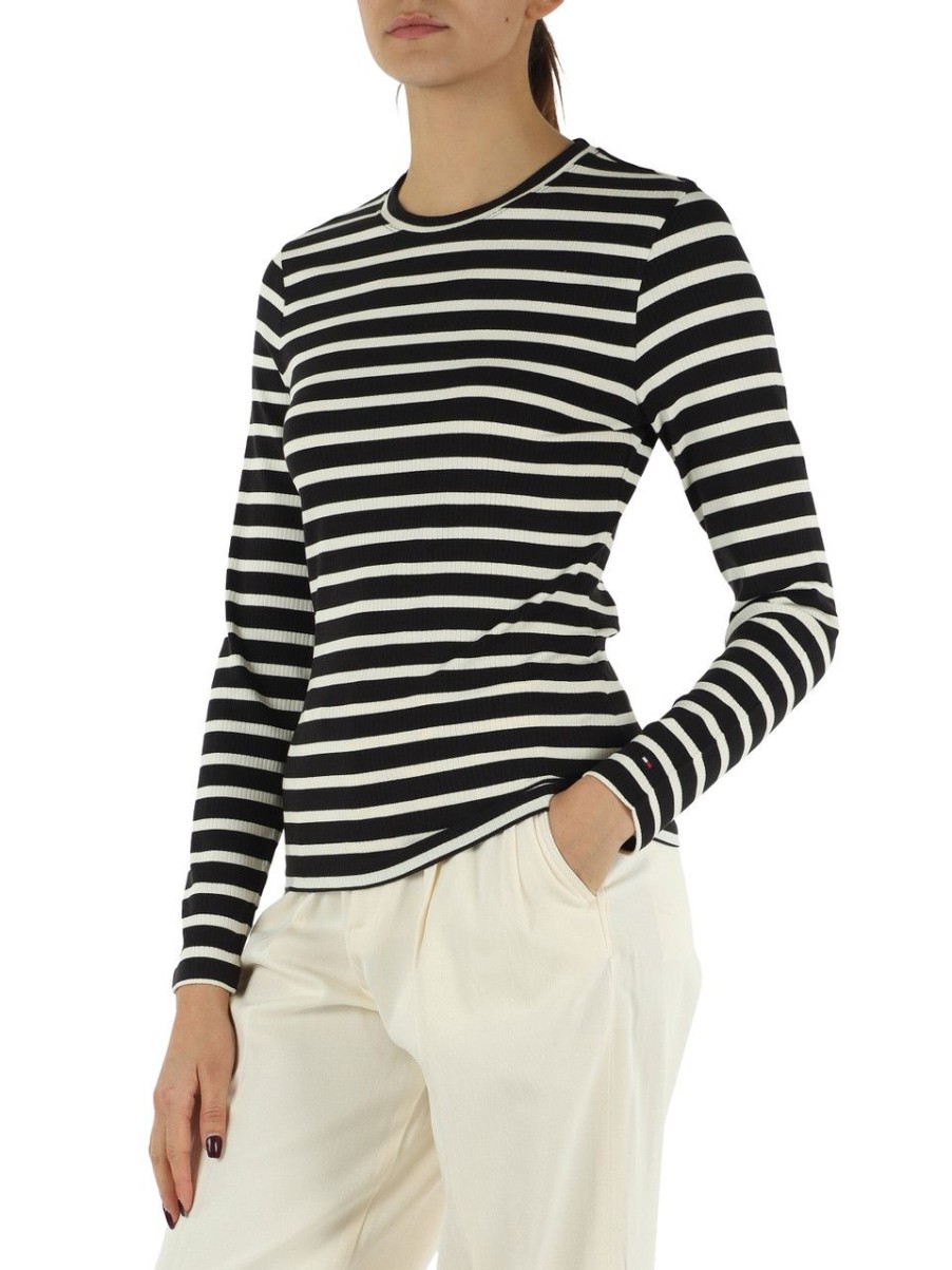 Donna TOMMY HILFIGER | T-Shirt A Costine In Viscosa Stretch A Righe