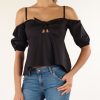 Donna GUESS | Top Svasato In Cotone Con Nodo Frontale Nero