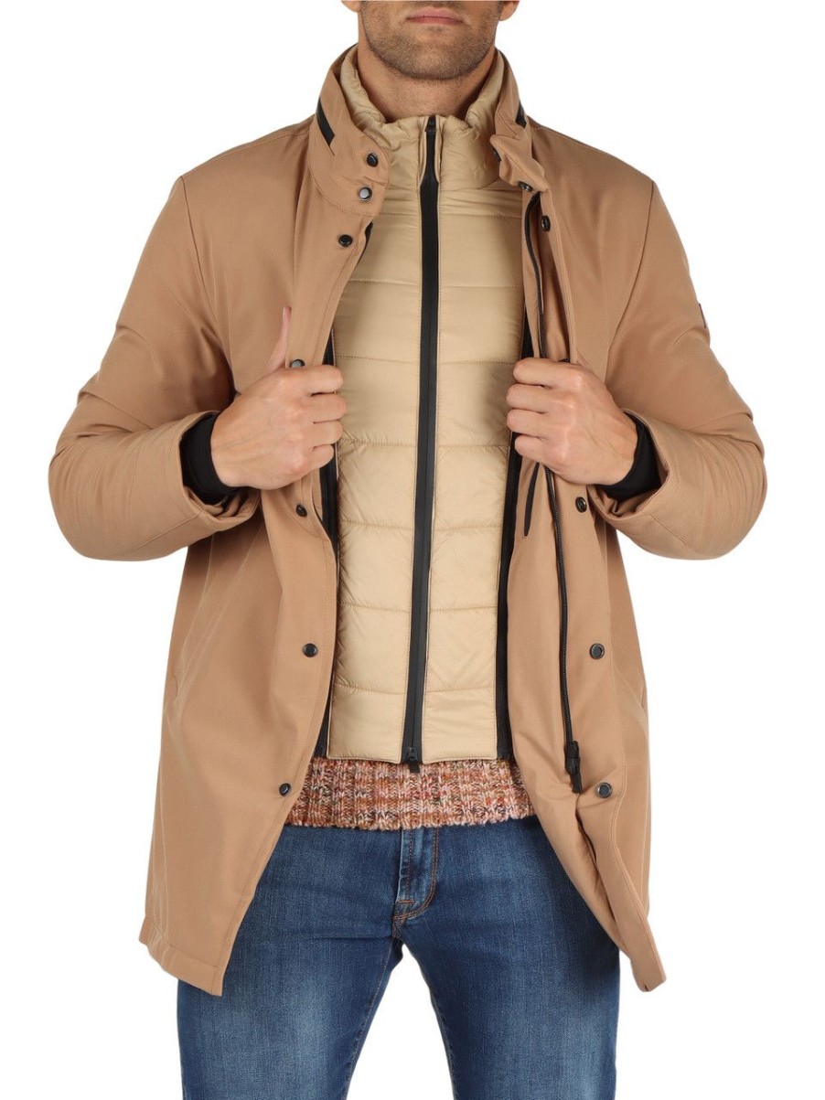 Uomo AT.P.CO | Giaccone Imbottito In Tessuto Stretch Beige