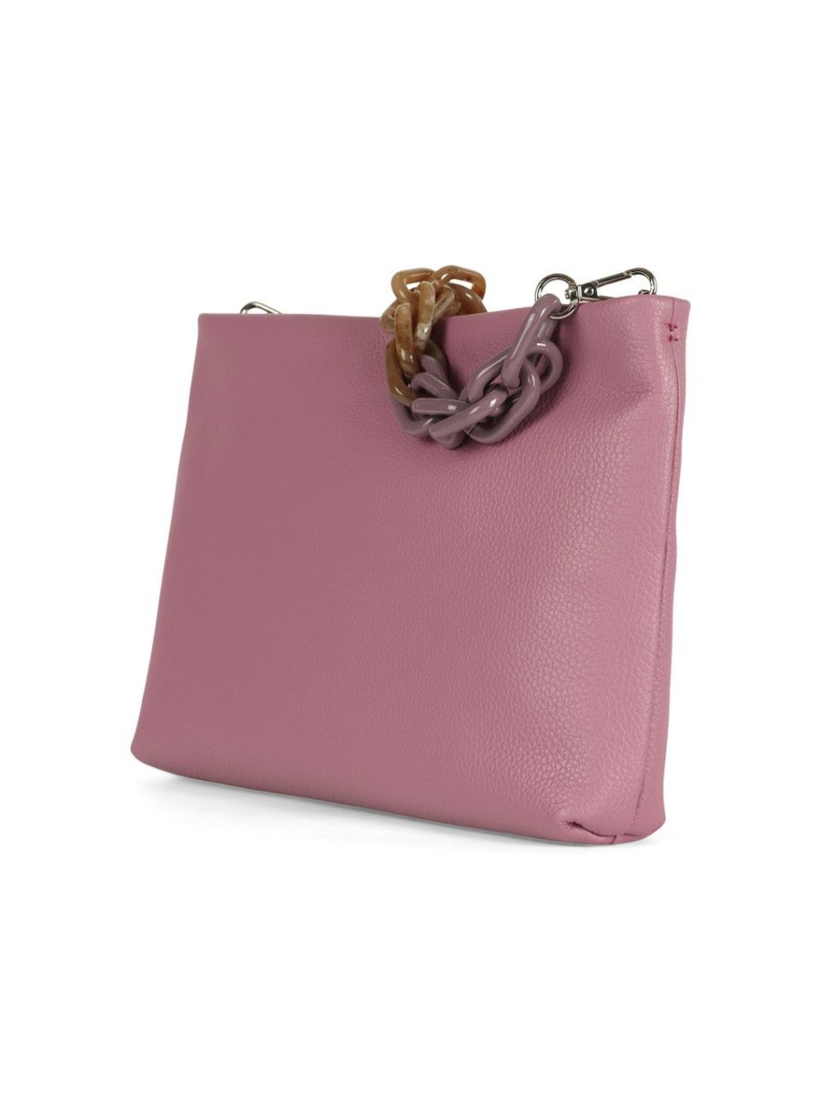 Donna GIANNI CHIARINI | Maxi Pochette In Pelle Martellata Brenda Con Manico In Resina Viola Chiaro