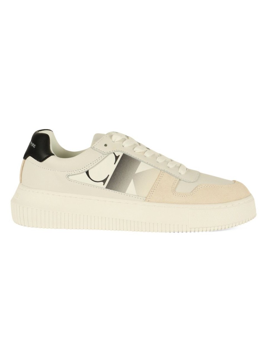 Donna CALVIN KLEIN JEANS | Sneakers In Pelle Ed Ecopelle Con Stampa Logo Bianco/Nero