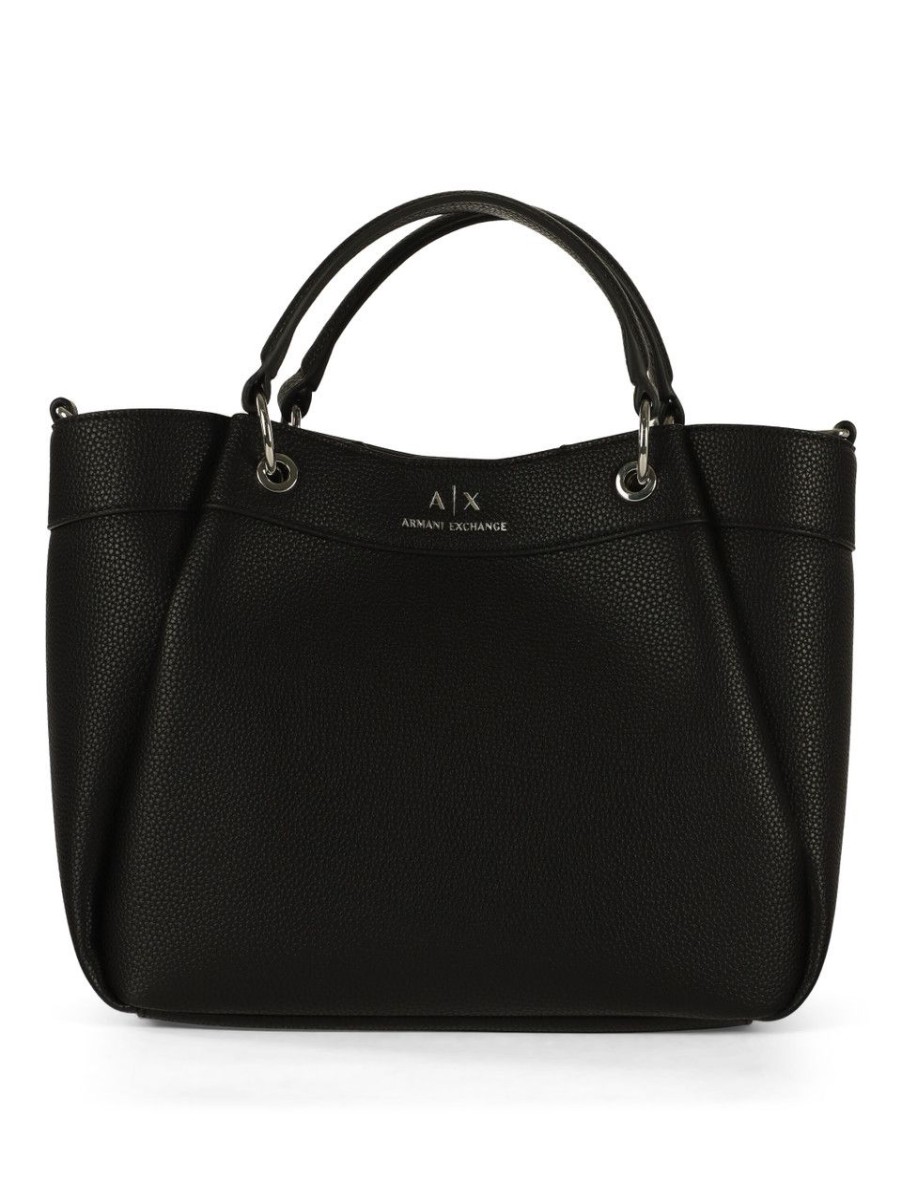 Donna ARMANI EXCHANGE | Borsa A Mano Effetto Martellato Con Logo Impresso Nero