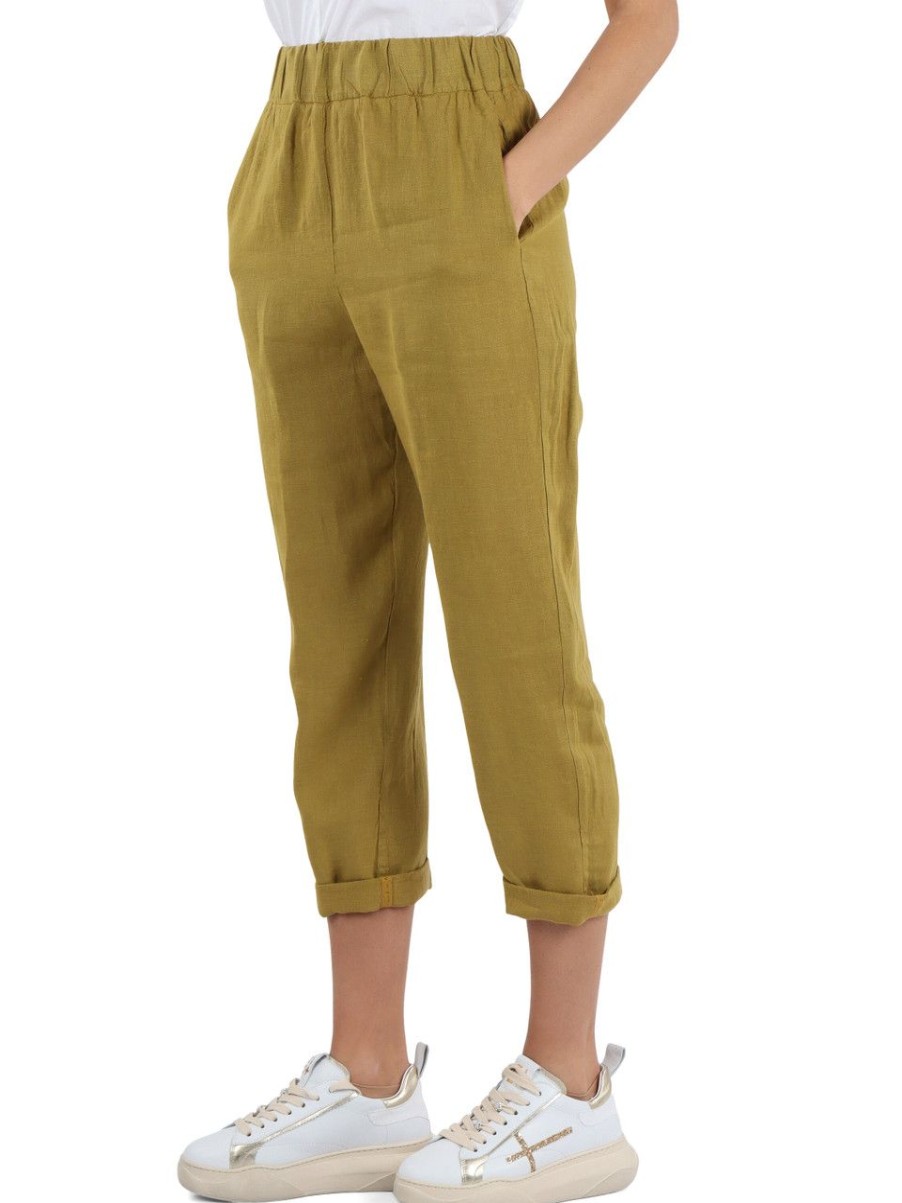 Donna ALESSIA SANTI | Pantalone In Lino Con Vita Elasticizzata Verde