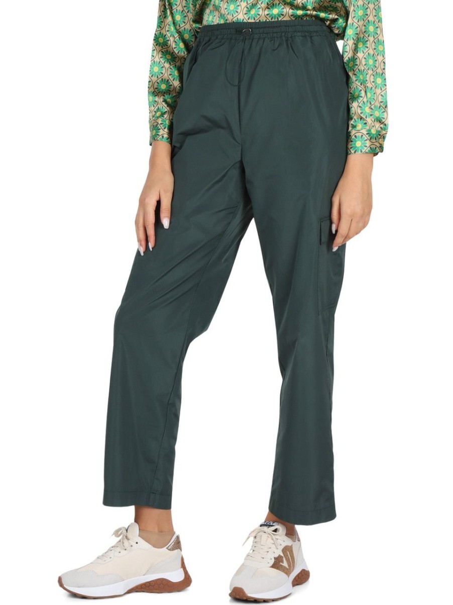 Donna NIÙ | Pantalone In Taffeta Con Tasche Cargo Verde Scuro