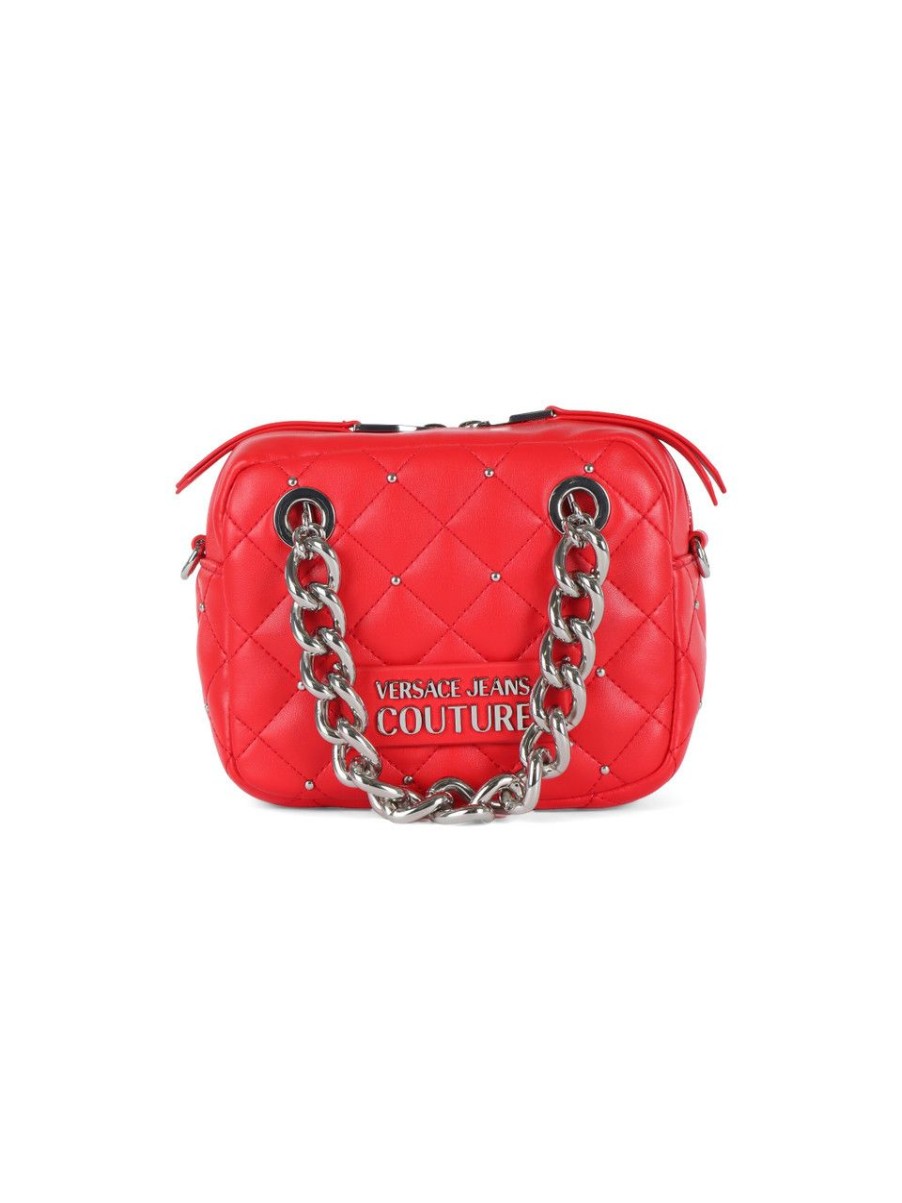 Donna VERSACE JEANS COUTURE | Borsa A Mano Trapuntata Con Mini Borchie Rosso