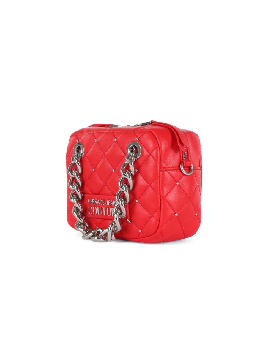 Donna VERSACE JEANS COUTURE | Borsa A Mano Trapuntata Con Mini Borchie Rosso