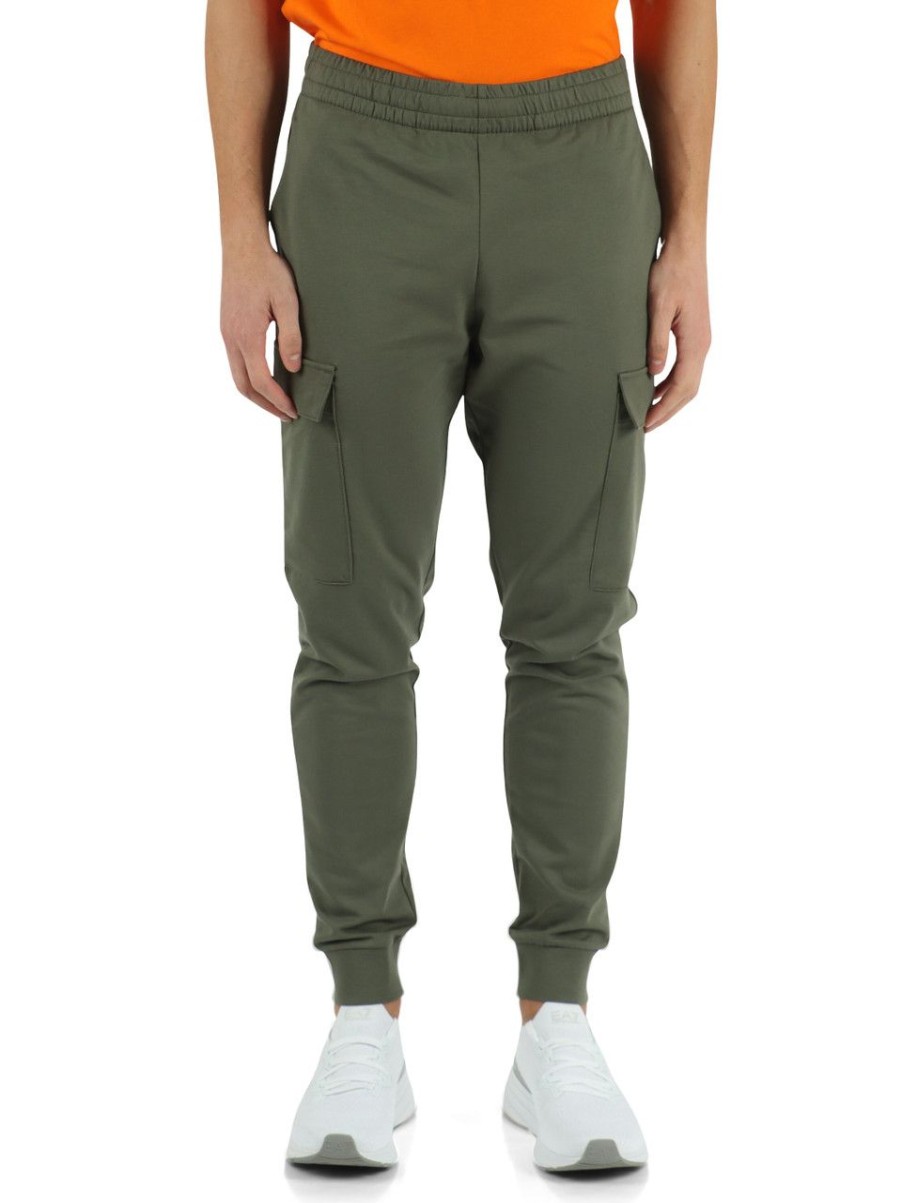 Uomo EA7 | Pantaloni Sportivi In Cotone Con Tasche Cargo Verde Militare