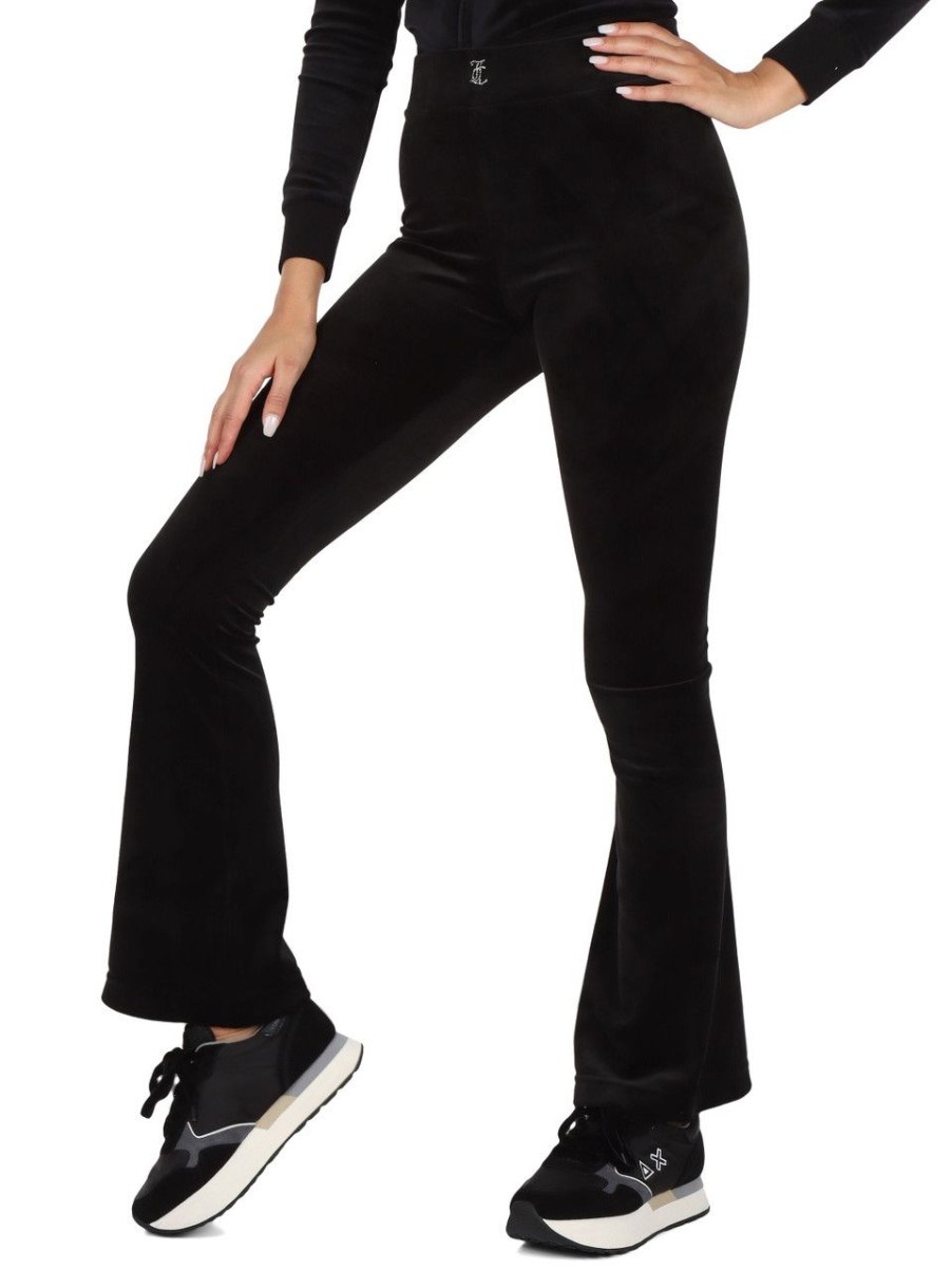 Donna JUICY COUTURE | Pantalone Sportivo Svasato In Velluto Freja Nero