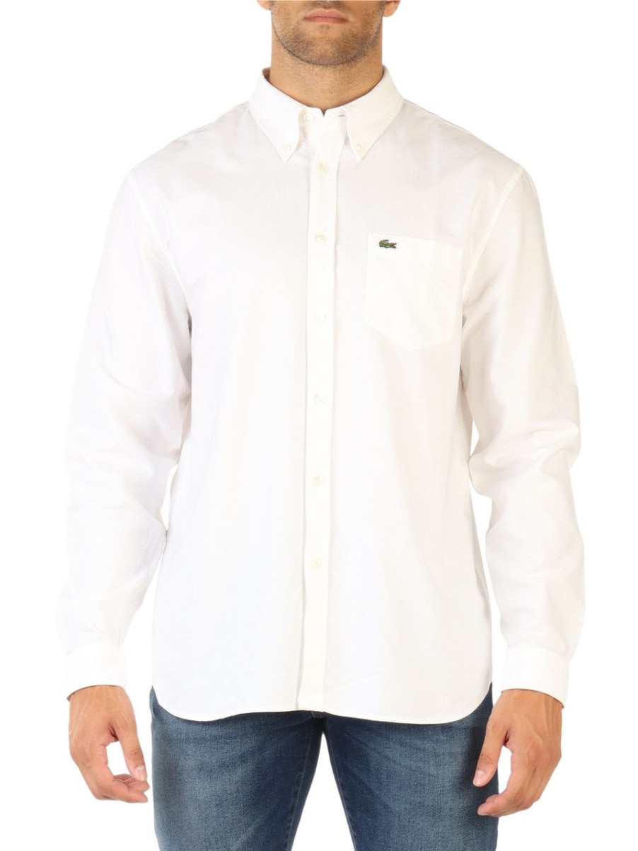 Uomo LACOSTE | Camicia In Cotone Regular Fit Con Taschino Frontale Bianco