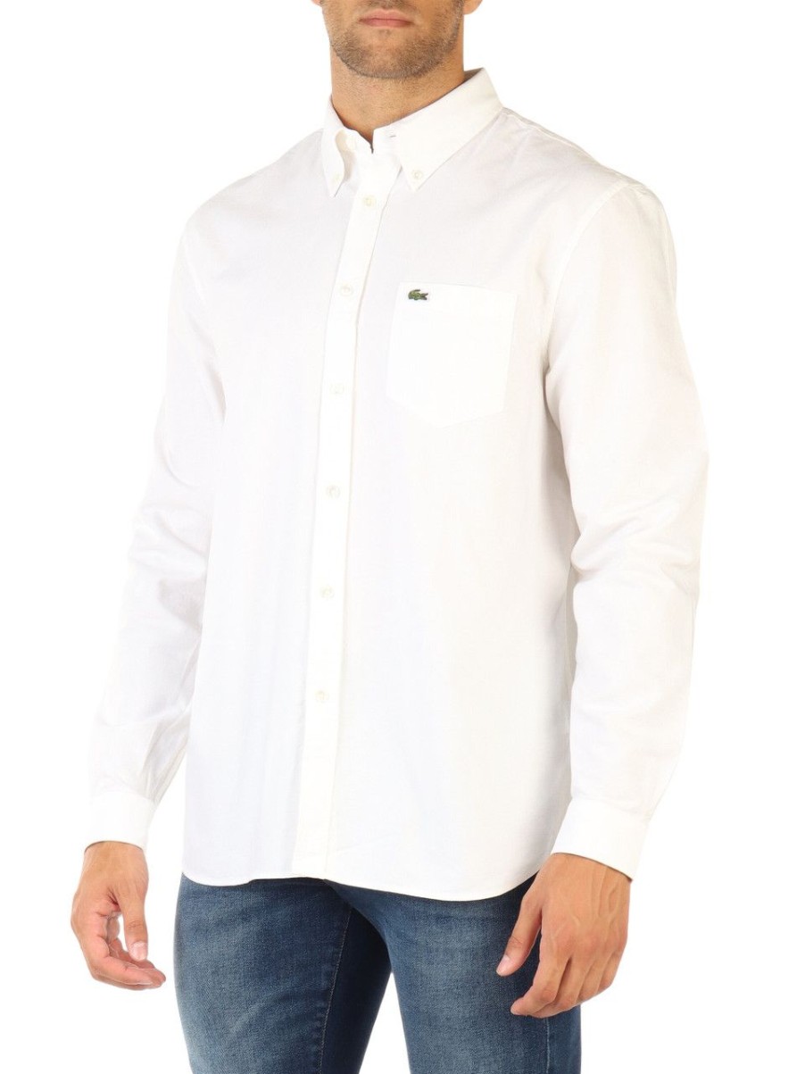 Uomo LACOSTE | Camicia In Cotone Regular Fit Con Taschino Frontale Bianco